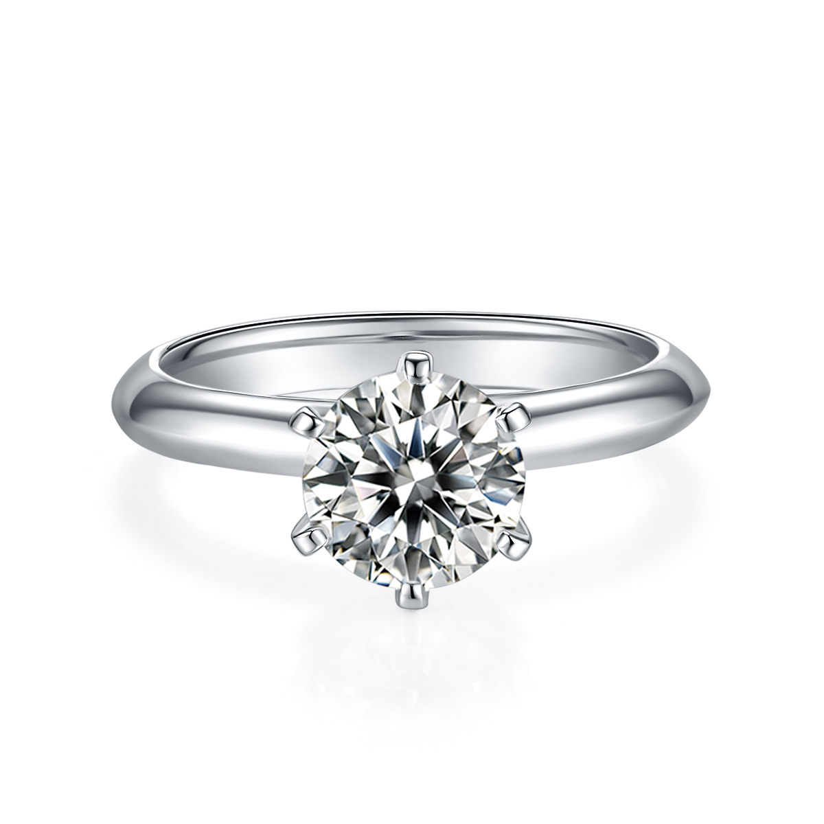 Light Arm T Home Six Claw S925 Silver Plated Platinum Moissanite Diamond Women's Ring 1.5 Carat D-Class